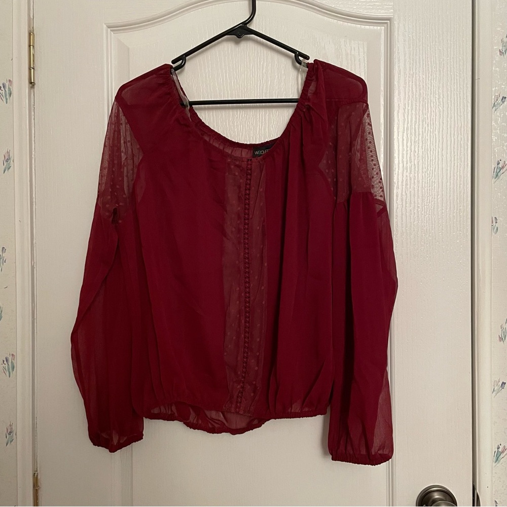 Weavers boho Sheer Blouse, deep red
